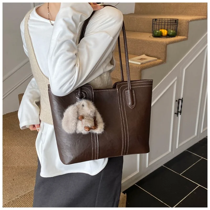 

Винтажная сумка-тоут CEEKAY 2026 из вощеной кожи, большая вместительная сумка через плечо с регулируемым ремнем, элегантная повседневная сумочка для женщин