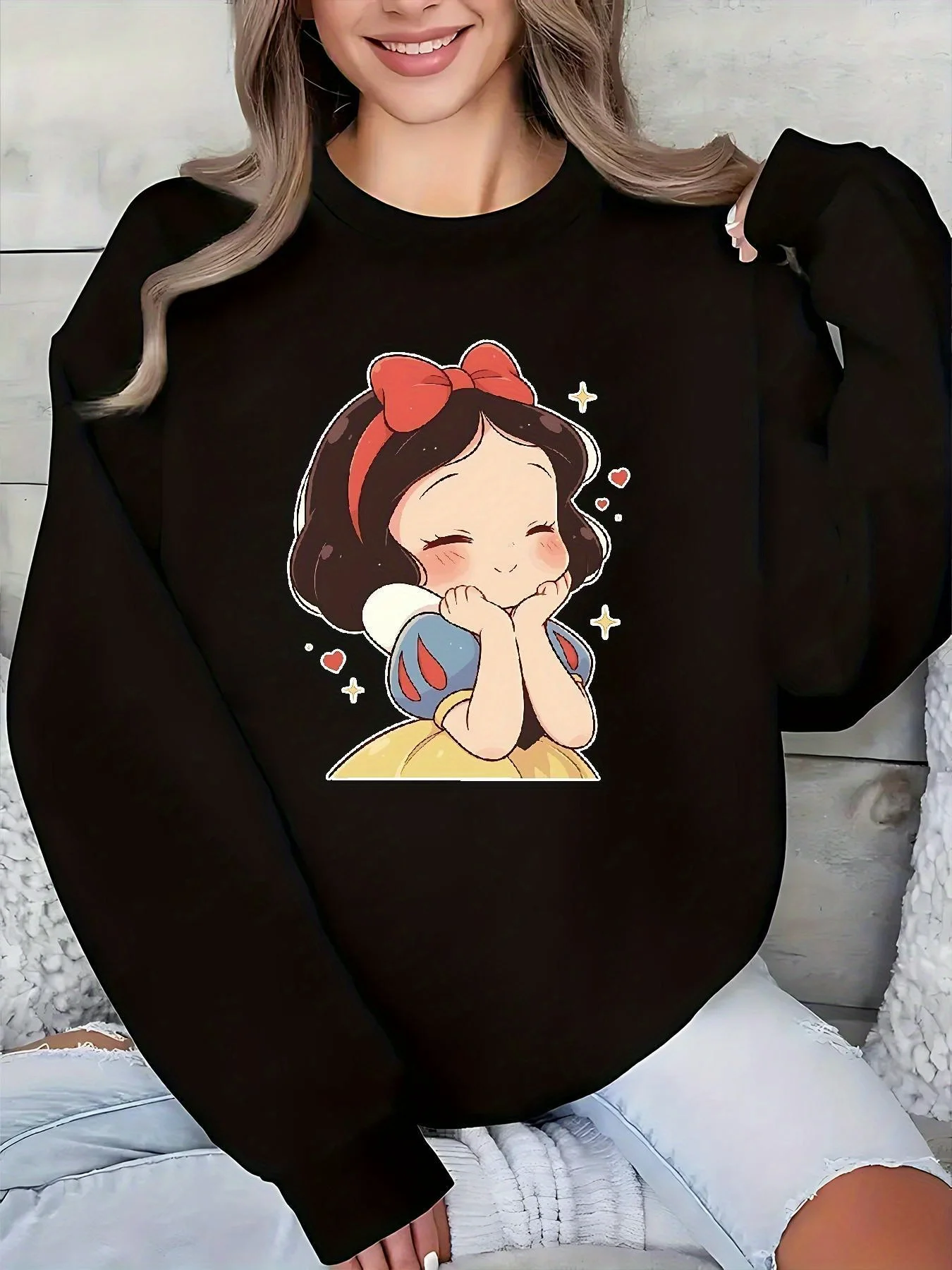 

Женский пуловер Disney Белоснежки, модный уличный свитер большого размера, унисекс, свитер с круглым вырезом, осень-зима, флисовый повседневный свитер