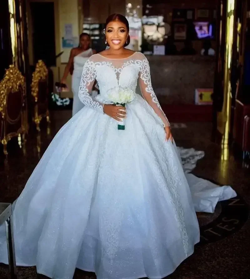

Customized African Princess Ball Gown Wedding Dress Custom Made Plus Size Lace Custom Made Appliqued Bridal Gown
