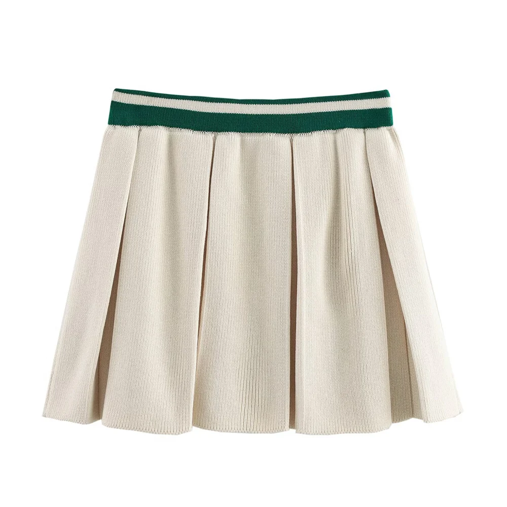 Taop & Za-Camiseta de punto de manga larga con cuello Simple para mujer, minifalda de punto Simple de cintura alta, estilo tejido de ocho piernas, primavera