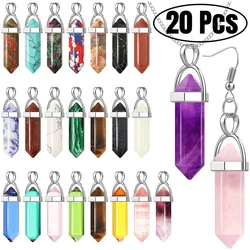 Bala Forma Hexagonal Cristal Pingente, Cura Pedras Preciosas, Encantos de Pedra para Colar, Brincos Fazer Jóias, 20 Pcs