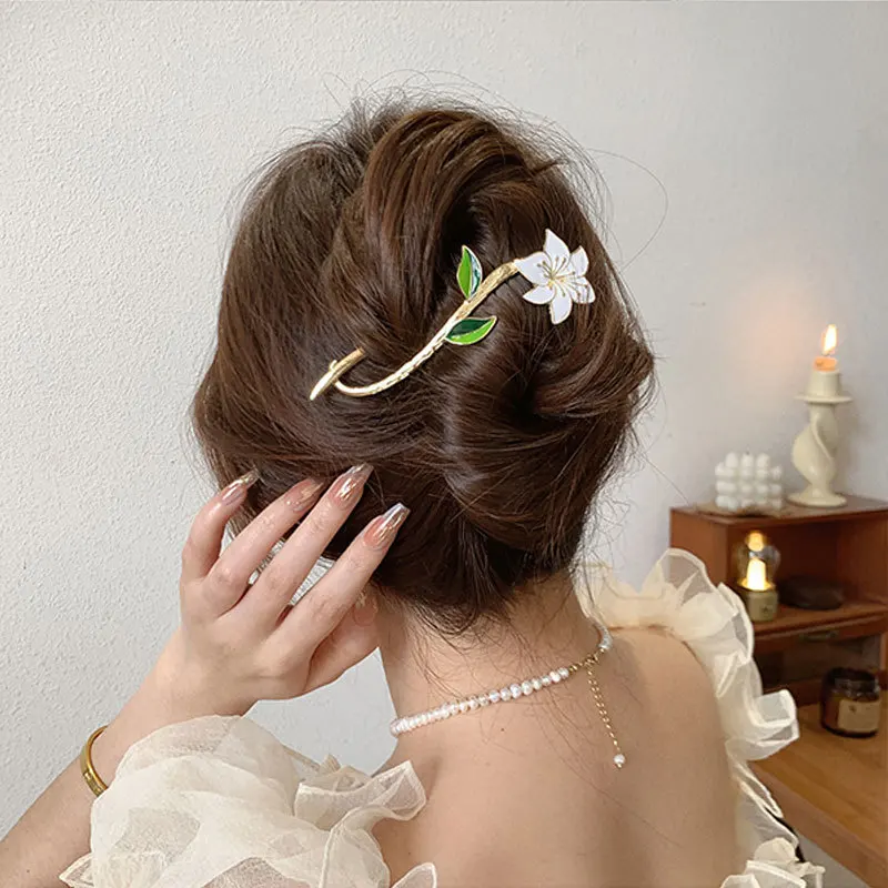 Neue Damen-Haarspange aus Metall, elegante goldene Blumen-Haarspangen, Haarklammer, Krabben-Haarband, Pferdeschwanz-Clip, Kopfschmuck, Haaraccessoires, Tiara – Detail 18