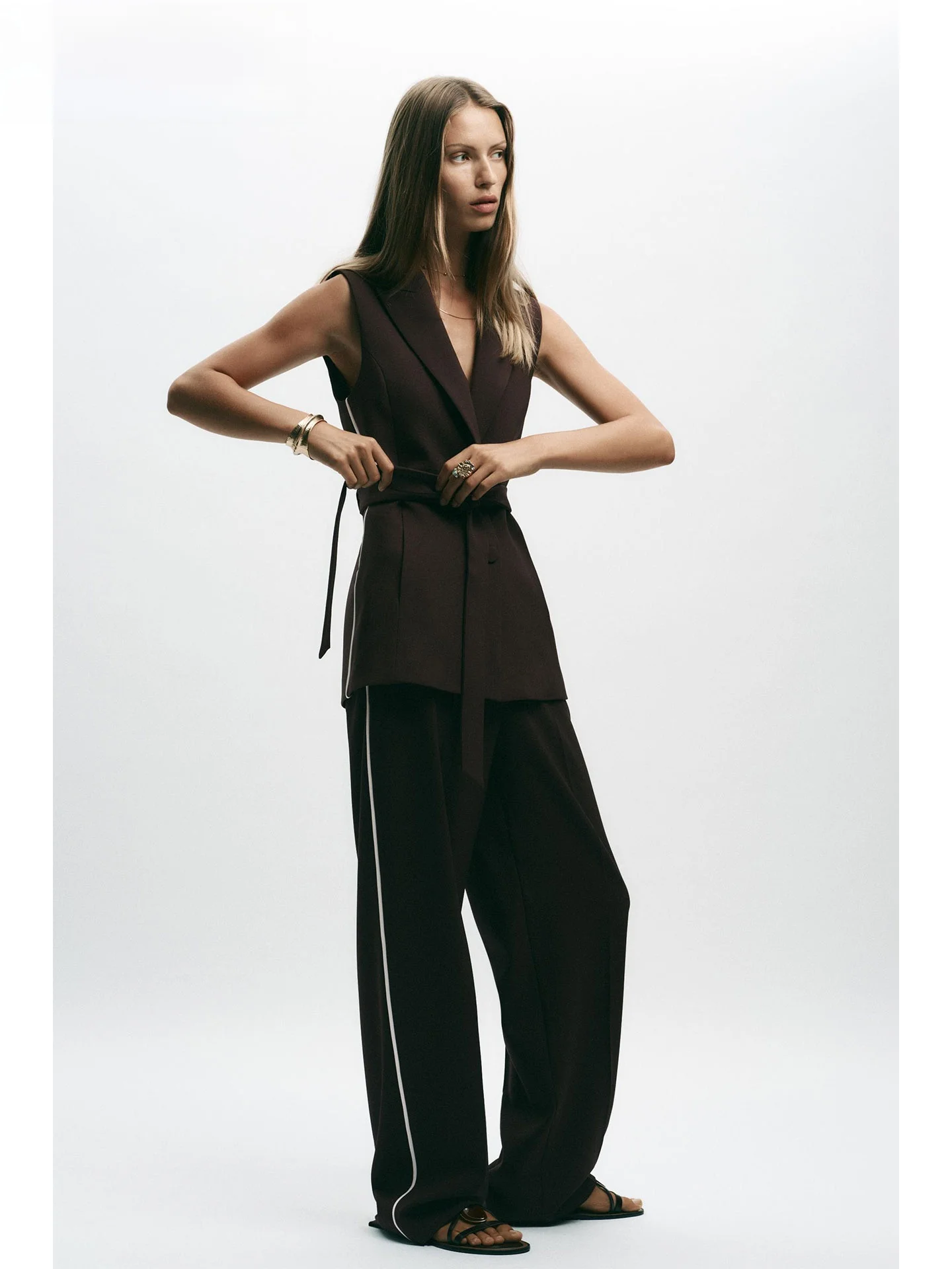 ZAPRHA High Waist Striped Casual Pants for Women Autumn 2025 Color Blo Side Stripe Decorative Straight Leg Trousers