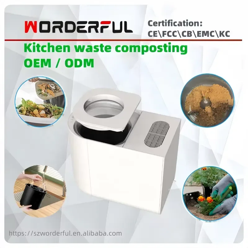 4.5L Smart Composter Kitchen Waste Cycler Low Noise Garbage Bin Magnetic Cover Organic Fertilizer Maker for Home Garden Use