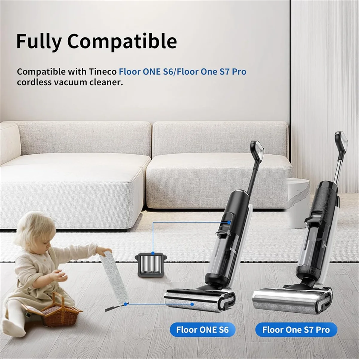 Сменные ролики и фильтры для щеток для беспроводного пылесоса Tineco Floor ONE S6 и S7 Pro — A19G