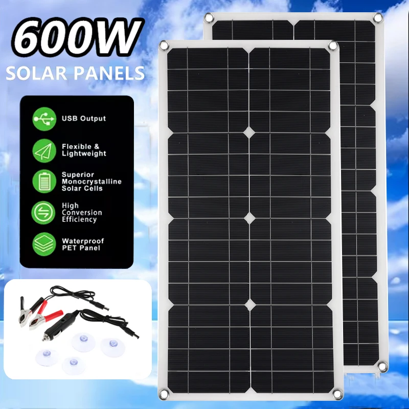 600W Solar Panel 12-18V  Flexible Solar Cell With 10A-100A Controller Power Bank for Laptop MP3 Phone Car RV Camping Outdoor