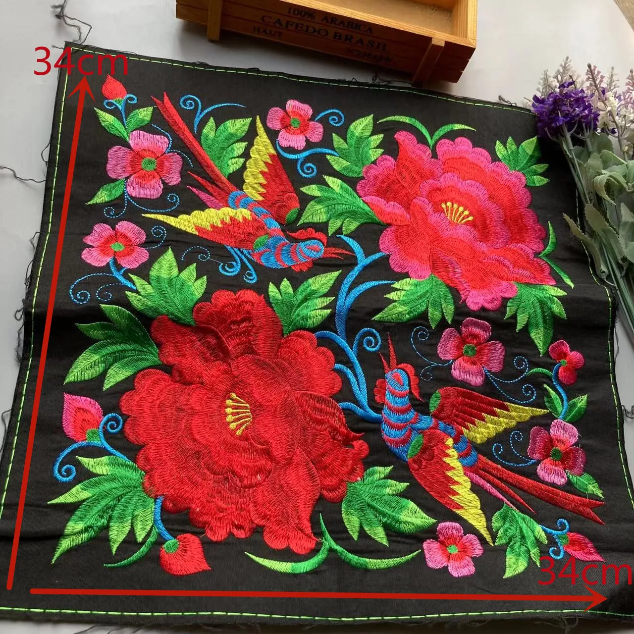 1pcs Red Rose Pretty Flowers 34cm Ethnic Style Embroidery Cloth Patch Clothes Decorative Applique Cheongsam Chinese New