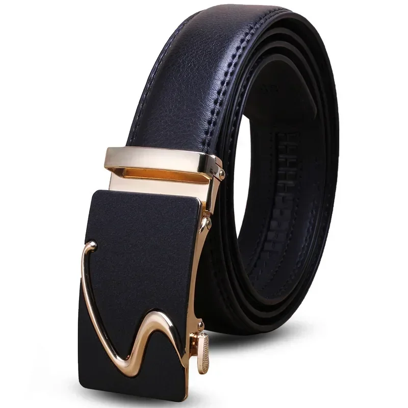 New Luxury Men's Belts False Pin Automatic Buckle Fashion Business High Quality Real Cowhide Leather 120CM Length Waistband