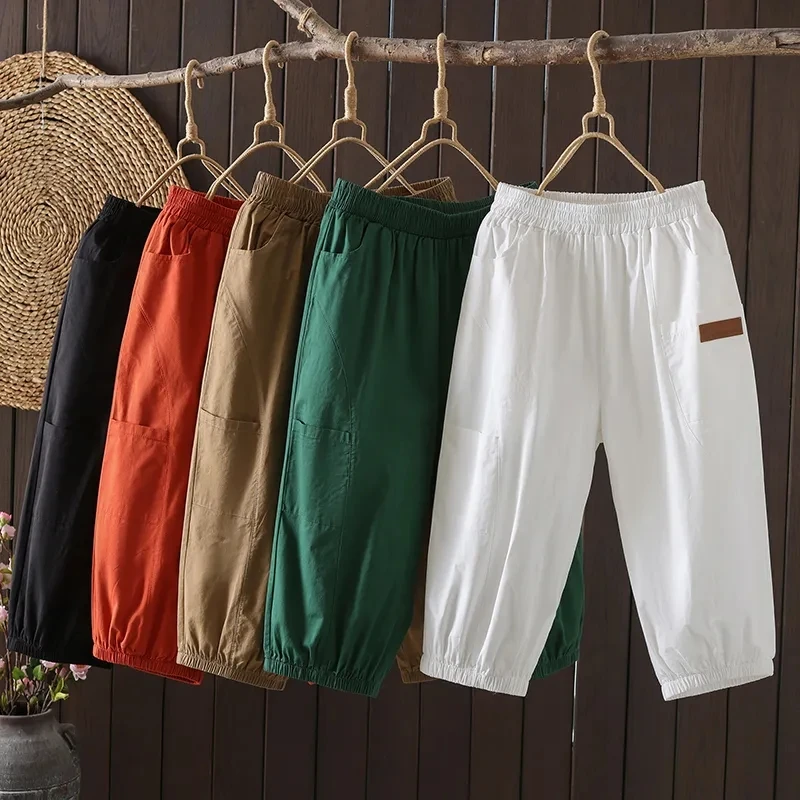 Casual Pants Women Summer 2025 New High-Waisted Loose-Fitting Straight Pants Female Solid Comfortable Calf-Length Trousers