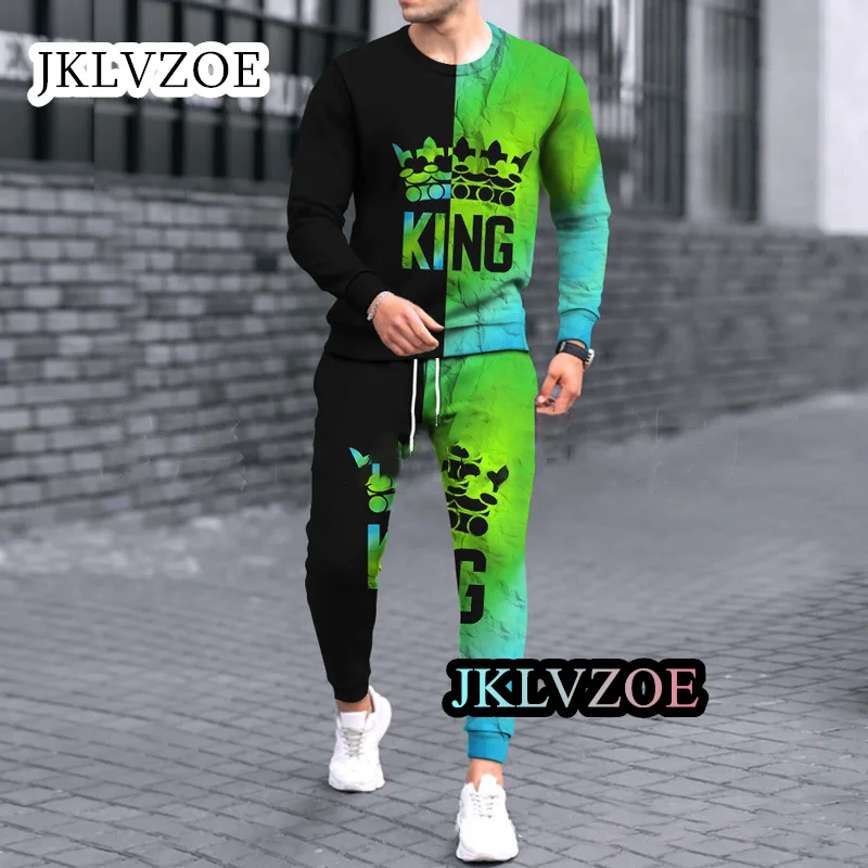 Set da uomo t-shirt a maniche lunghe con stampa 3D + pantaloni o-collo Streetwear Jogger Sportswear 2 pezzi Suit Oversize Fashion Clothes