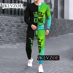 Herren-Sets 3D-Druck Langarm T-Shirt Hose O-Ausschnitt Streetwear Jogger Sportswear 2-teiliger Anzug übergroße Mode kleidung