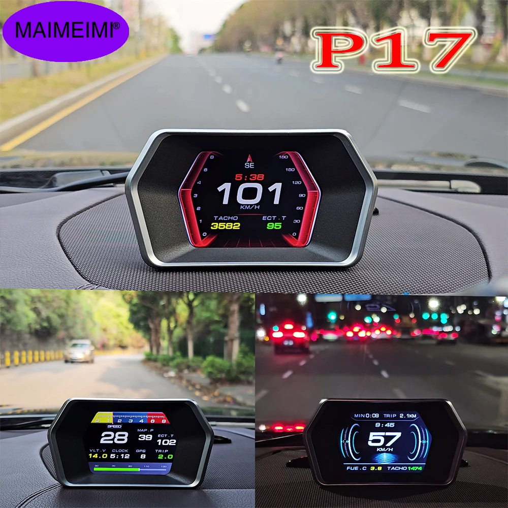 

100% P17 OBD+GPS Digital Head Up Display On-board Computer Windshield Projector Water&Oil Temp Gauge Auto Electronics