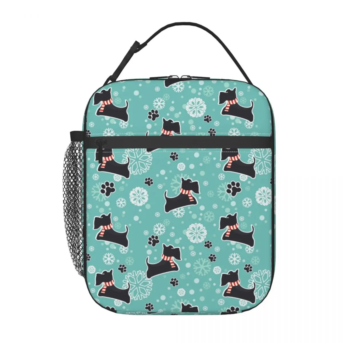 Snowy Scottie Dog Insulated Lunch Bags for Work School Scottish Terrier Resuable Cooler Thermal Lunch Box Women Children