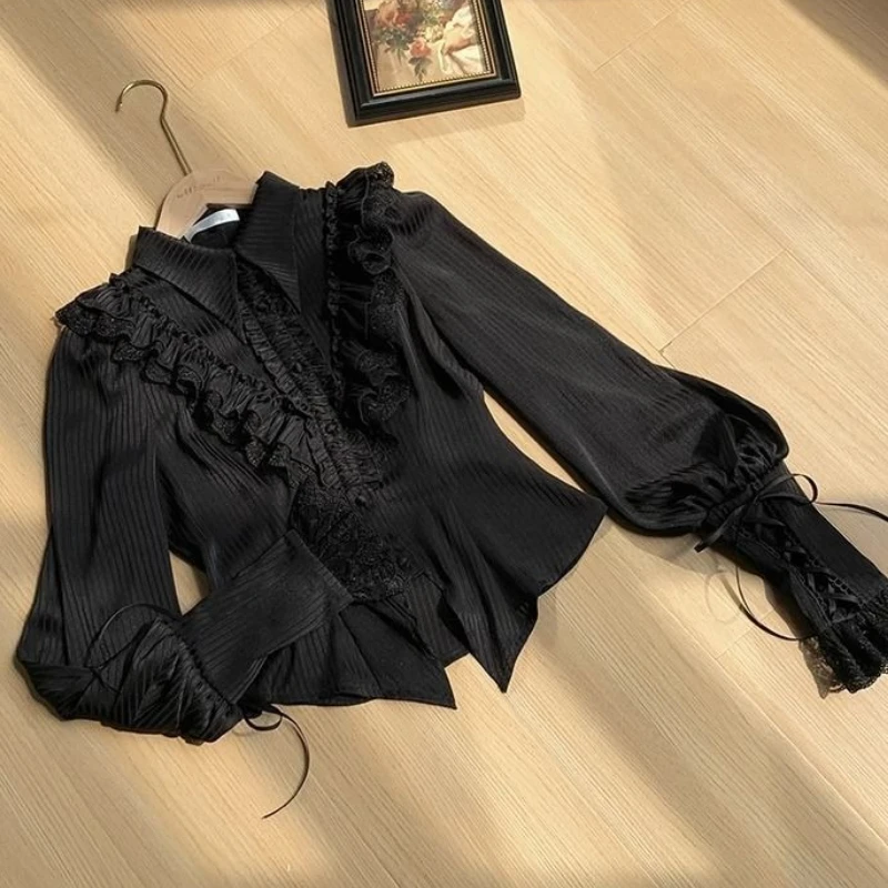Elegante Lolita Shirt Vrouwen Herfst Mode Lange Mouw Tees Elegante Bubble Mouwen Zoete Kantoor Dame Tops Casual Kleding Vrouwelijke
