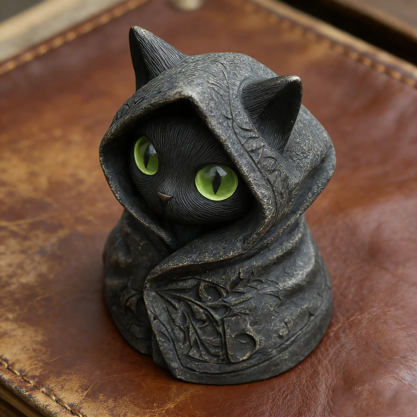 Estatua de Gato para Decoración del Hogar, Figura de Gato con Capucha, Adorno Místico para Mesa, Escultura de Gato Oscuro, Artesanía de Resina
