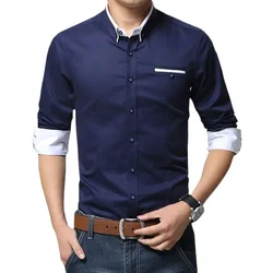 2024 New Arrival Men Casual Business Shirt Long Sleeve Korean Style Solid Color Cotton Mens Shirt Turn Down Collar Shirt for Men