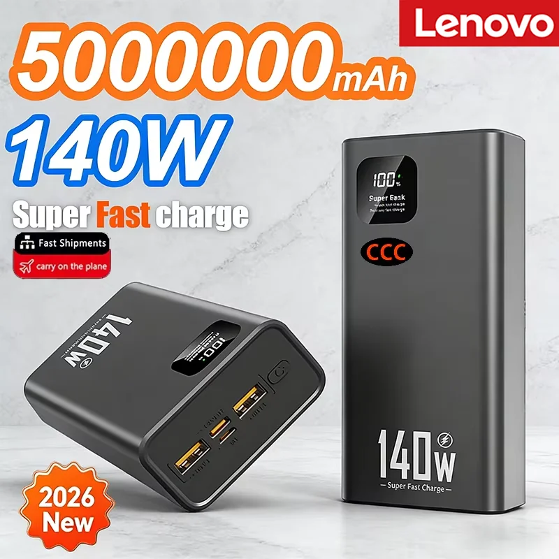 

Новый портативный внешний аккумулятор Lenovo 500000 мАч с супербыстрой зарядкой 140 Вт для iPhone 12-17, Samsung, Vivo