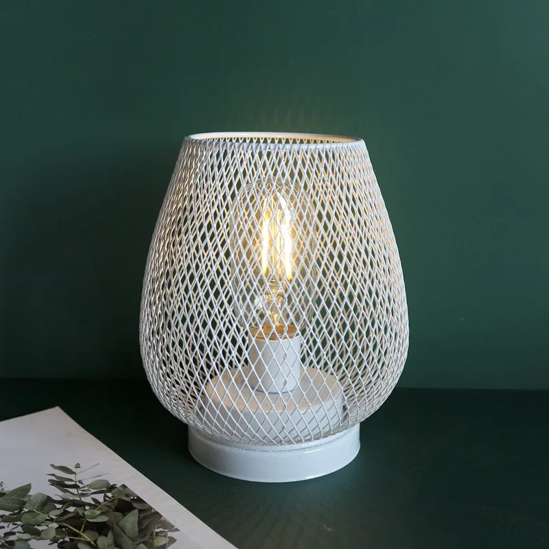 Decorative LED Table Lamp, Iron Crafts, Silk Screen, Small Night Lamp, Bird Cage Type