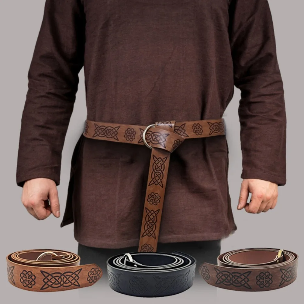 

Fashion Vintage Retro Medieval Embossed Leather Belt O Ring Buckle Waistband Knight Belts Viking Vegvisir Pants Bands