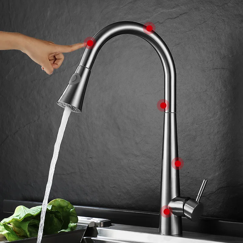 Cuisine, type tactile, induction, ménage, robinet, bassin à légumes, évier, chaud et froid, type extractible, robinet
