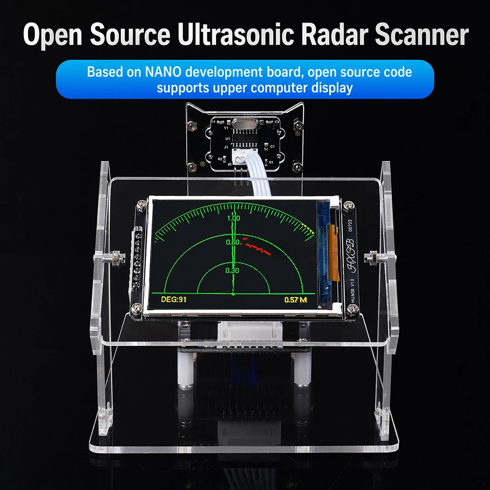 Kit de Scanner Radar Ultrasonique DIY 180 Degrés avec Servomoteur HU-091A, Carte de Programmation Graphique, Alimentation DC 5V pour Projets Électroniques