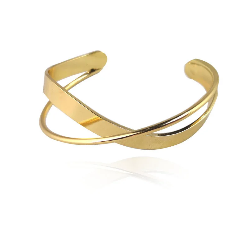 FTCY Geometric Open Bracelet for Women Gold Color Smooth Metal Simple Elegant Bangle Waterproof Trendy Jewelry
