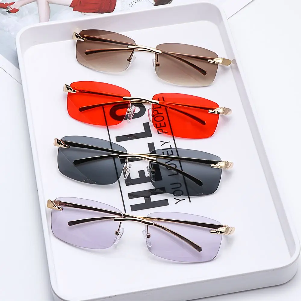 Women Men Candy Colors Sunglasses Cheetah Rimless Rectangle Sunglasses Clear Lens Eyewear Brand Designer Sun Glasses