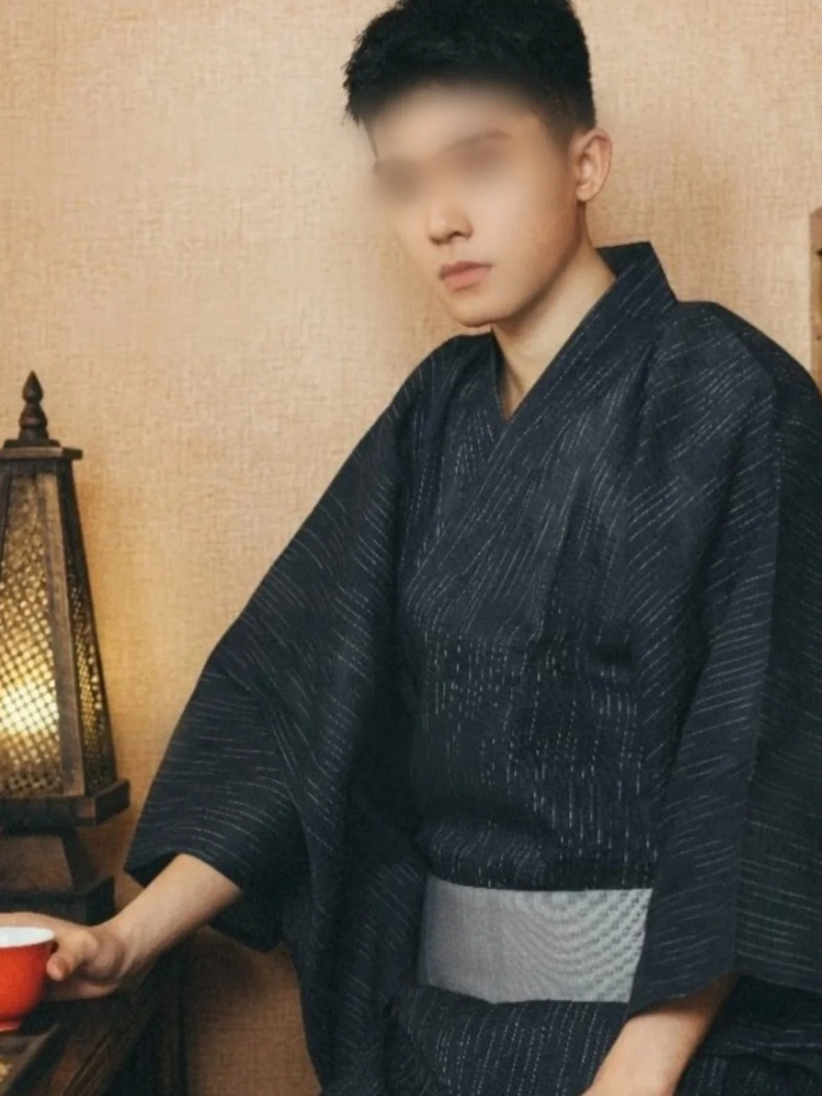 

Men's Kimono Style Samurai Costume Traditional Japanese Clothing Bathrobe Photography Props Ethnic Fashion Stage Performance