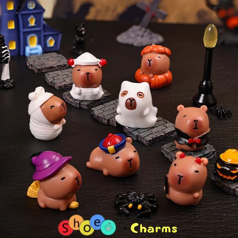 

[Halloween Shoe Charms]8PCS Cute Cartoon Kapibala Halloween Resin Accessories DIY Shoe Buckle DIY Accessories and Festive Gifts