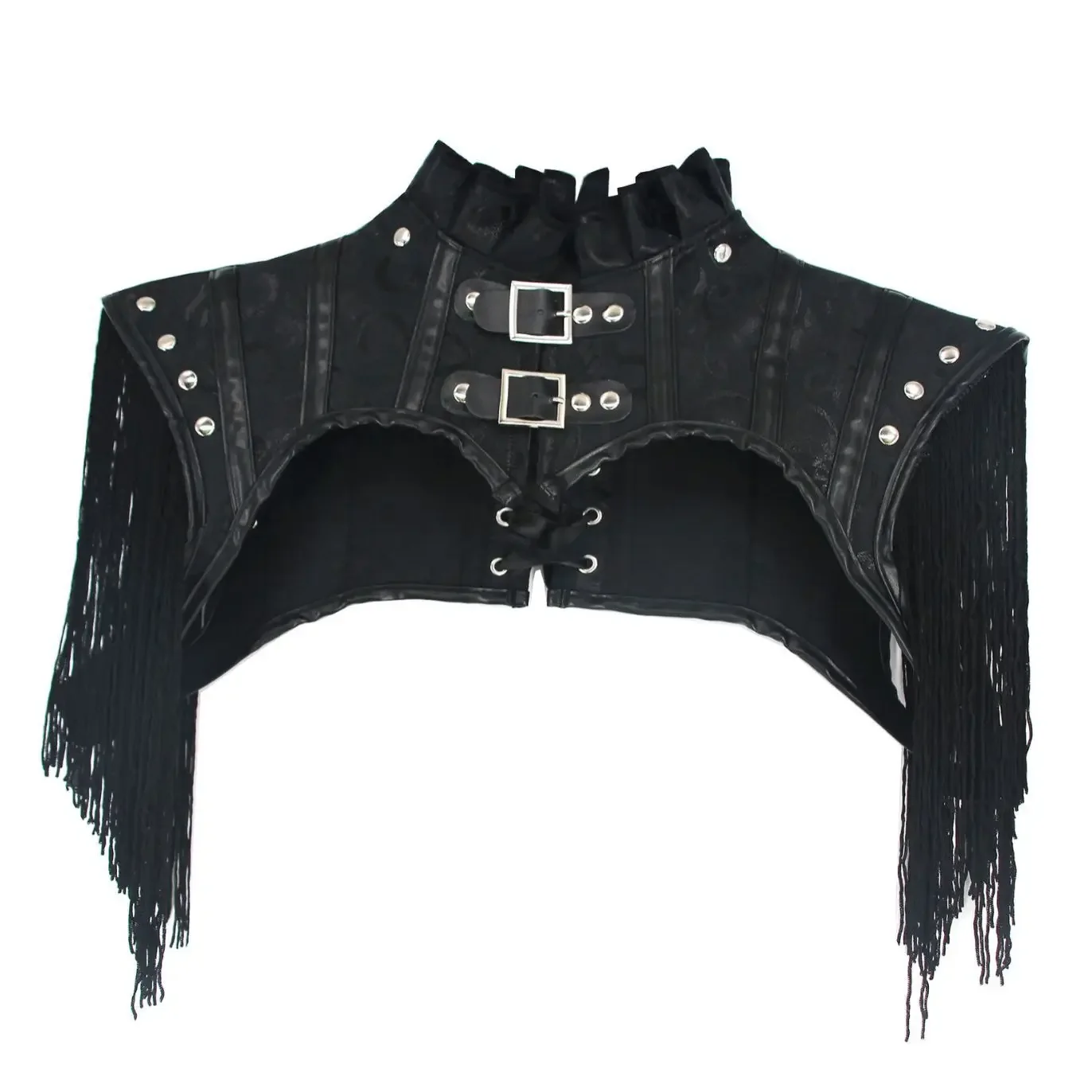 Retro Steampunk Gothic Tassels Leather Corset Top Armor Women Shoulder Shawl Cosplay Halloween Costumes