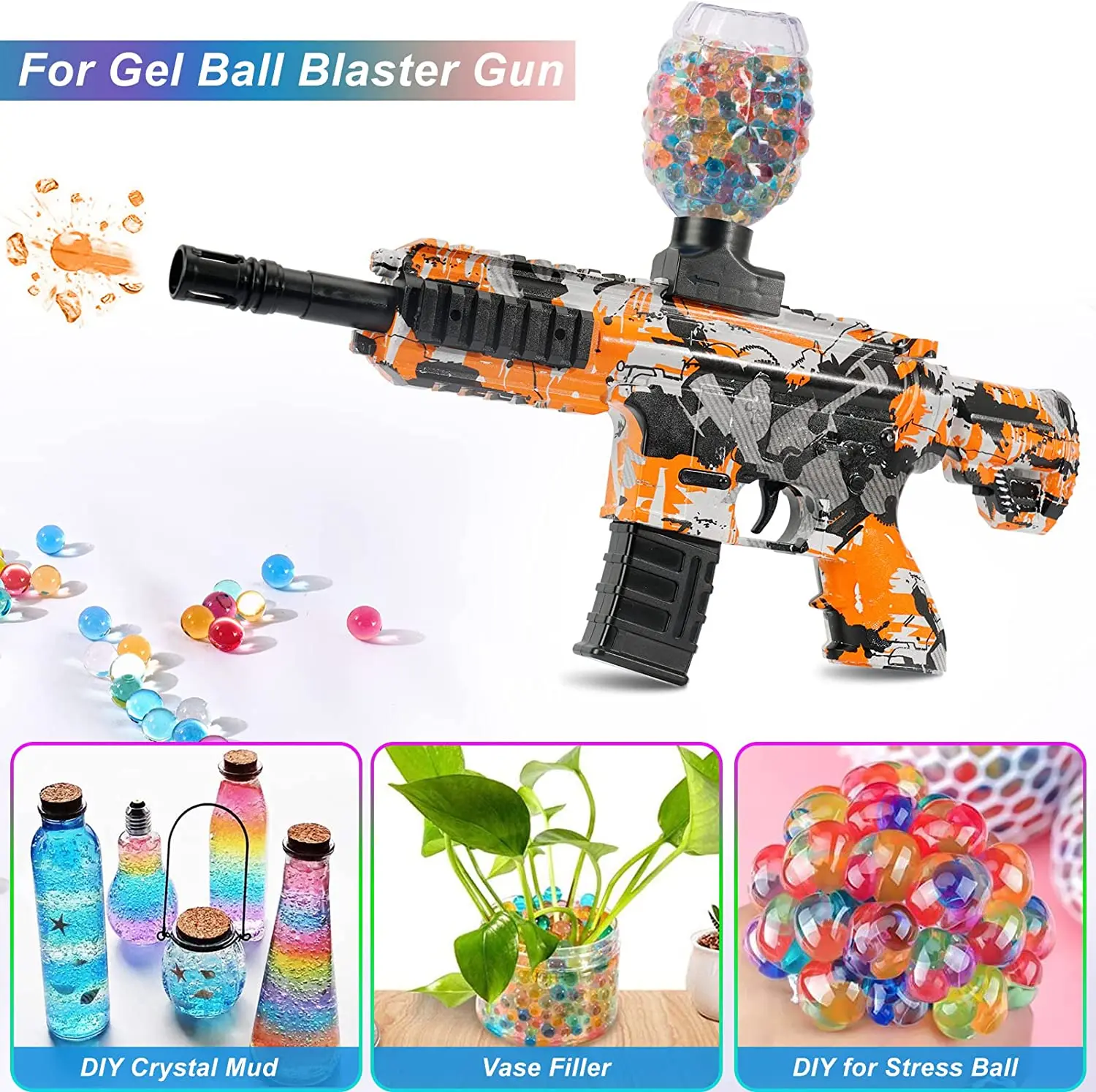 Growing Water Beads Gel Ball Blaster Refill Ammo Splat Bullets 7-8mm Rainbow Color Splatrball for Gel Ball Gun Toy Clear Crystal