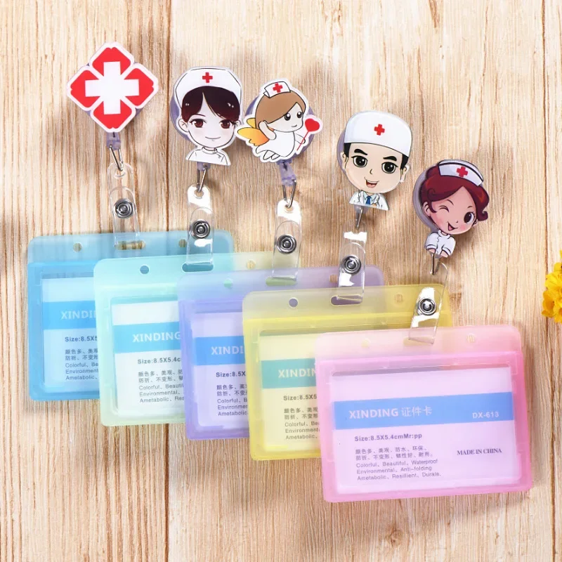 1Set Doctor Nurse Working Permit Case Clip Badge Holder Reel Cute Cartoon Name ID Tag Working Permit Case Clip Retractable