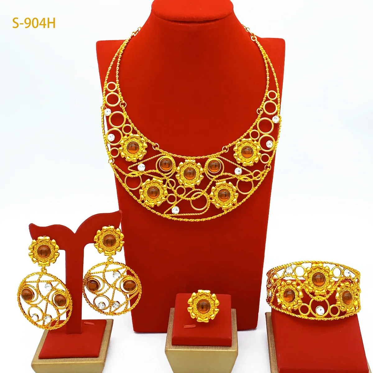 

Модное итальянское 24-каратное позолоченное ожерелье по индивидуальному заказу, серьги, кольца, браслеты, комплект ювелирных изделий для свадебной вечеринки для влюбленных DD10847