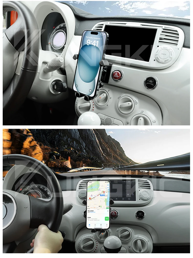 Auto-Handyhalterung mit Schwerkraftmechanismus für Fiat 500 (2008–2024), Abarth 595 (2012 2013 2014 2015 2016 2017 2018 2019 2020 2021 2022 2023 2024) – Detail 8