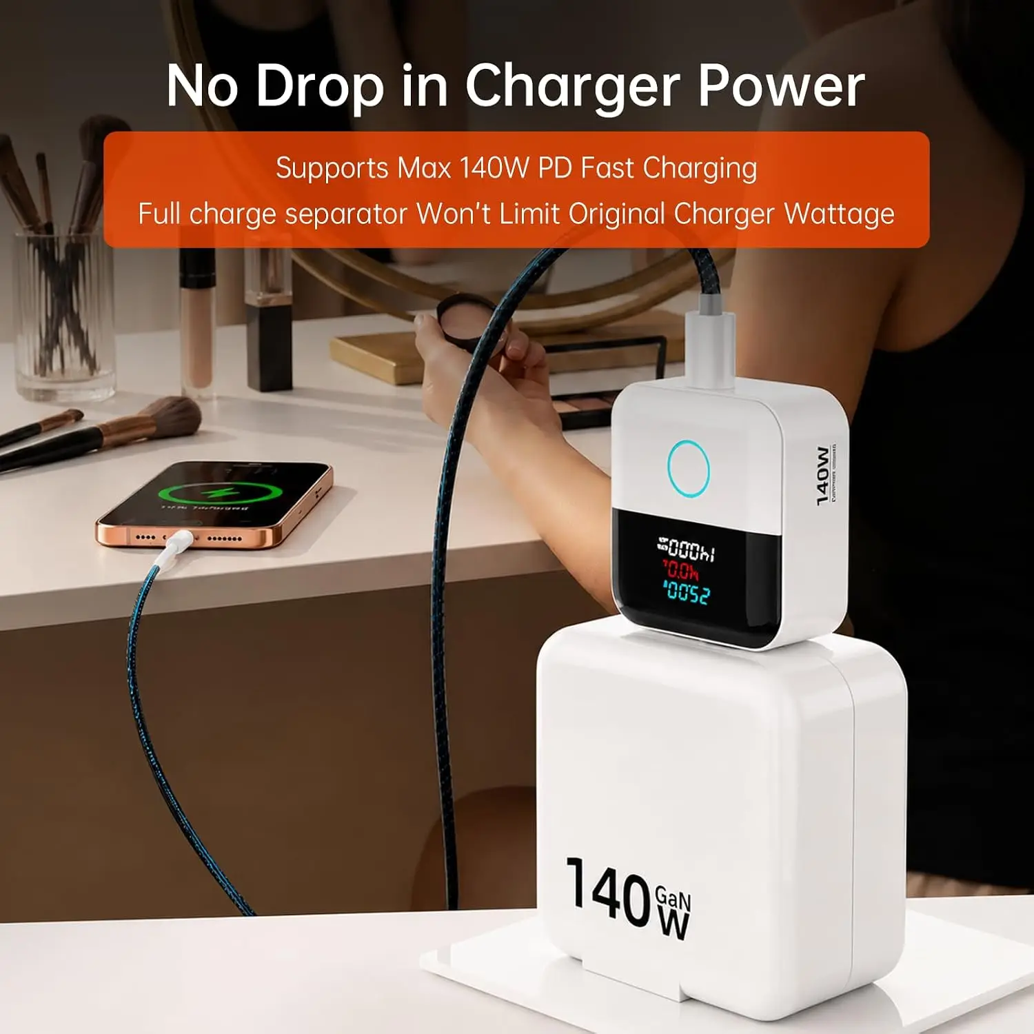140W USB-C Smart Auto Power-off Phone Charge Separator Digital Display Type-C Fast Charging Data Cable Overcharge Protection