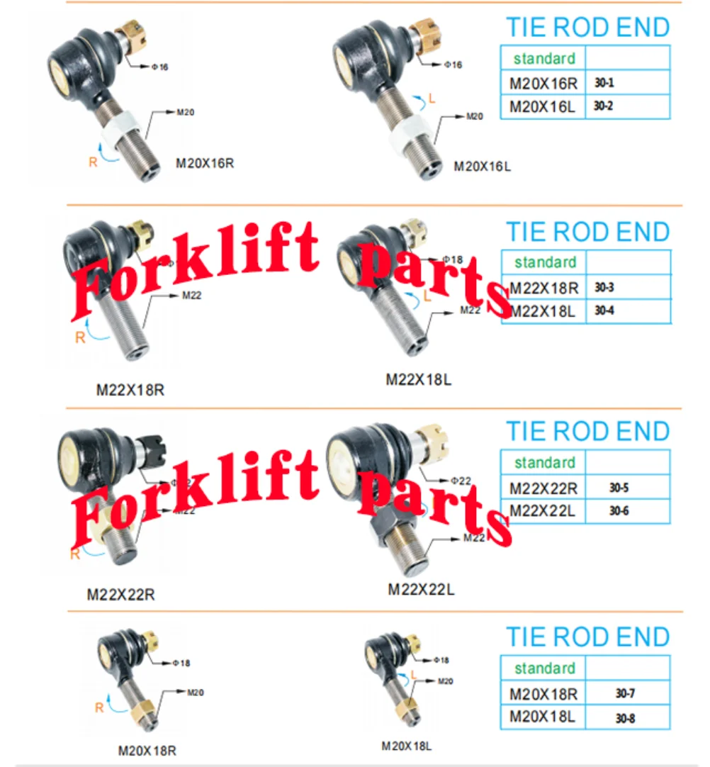 Forklift parts Tie rod ends end ass\'y rod used for NICHIYU FB10/15/18-70/72/75 M20*16 RH With OEM 31230-02510