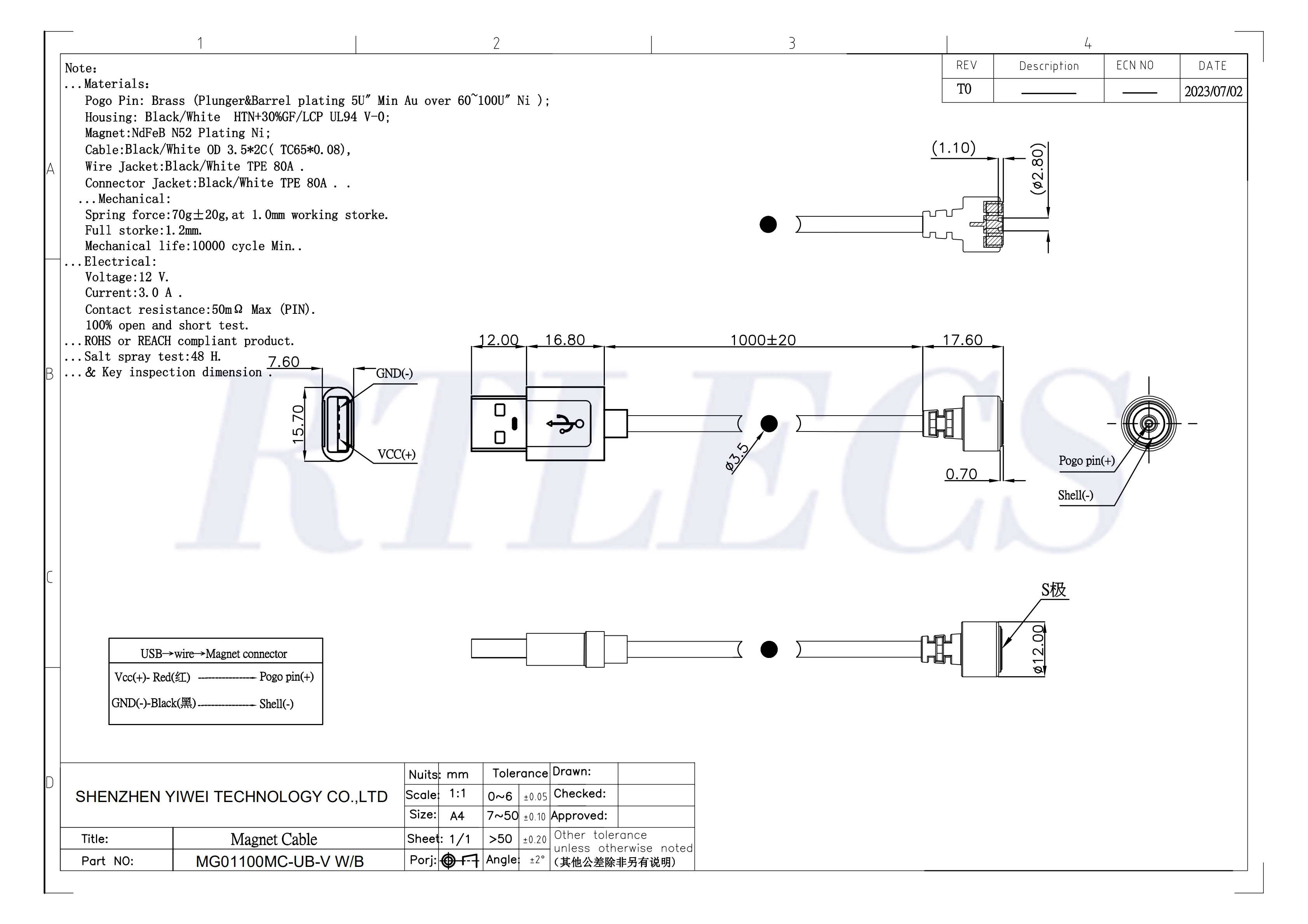 12V3A Rotierendes magnetisches Ladekabel Männlich Weiblich Gewinde M8 M12 Pogo Pin Stecker Adapter USB A Typ Power Charge Solution – Detail 14