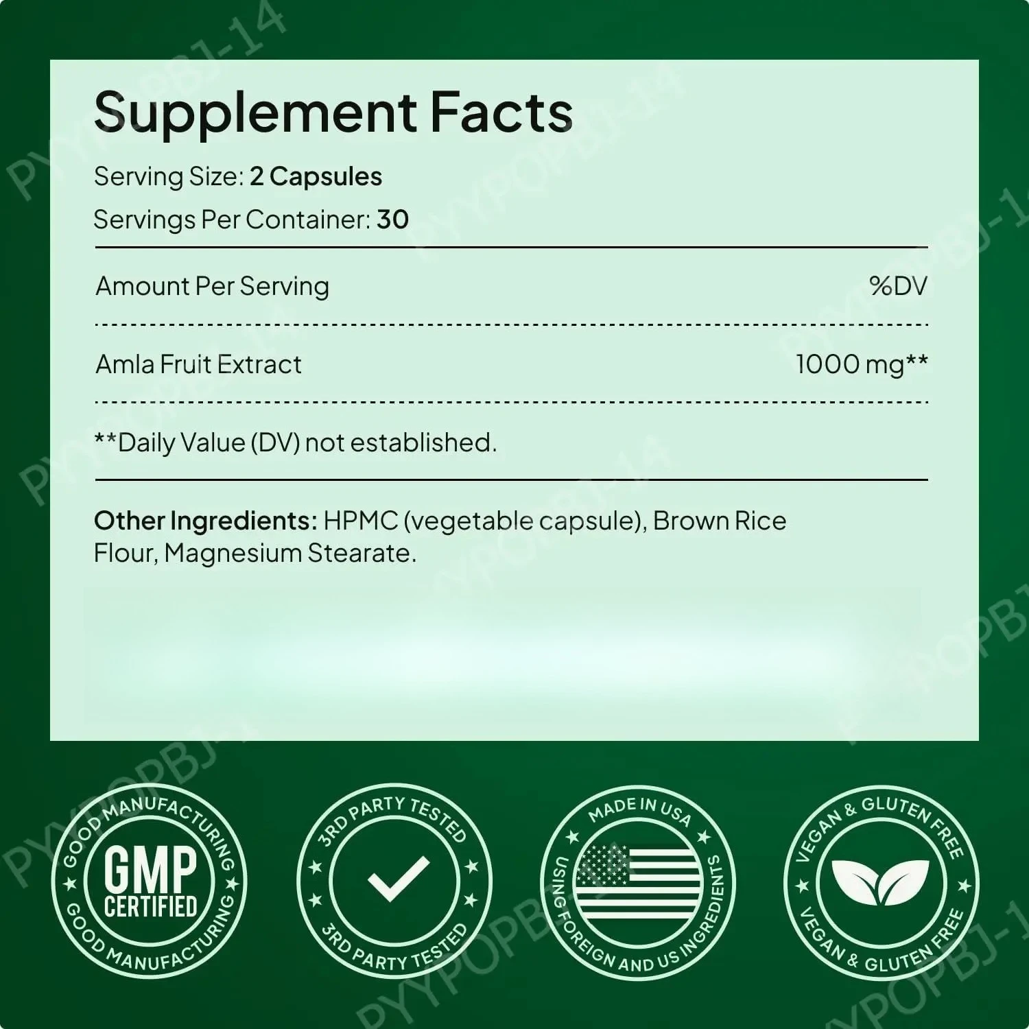Amla Fruit Extract 1000mg Capsules Superfruit Supplement Energy Support 60 Capsules 30 Servings Vegan Non-GMO Gluten Free