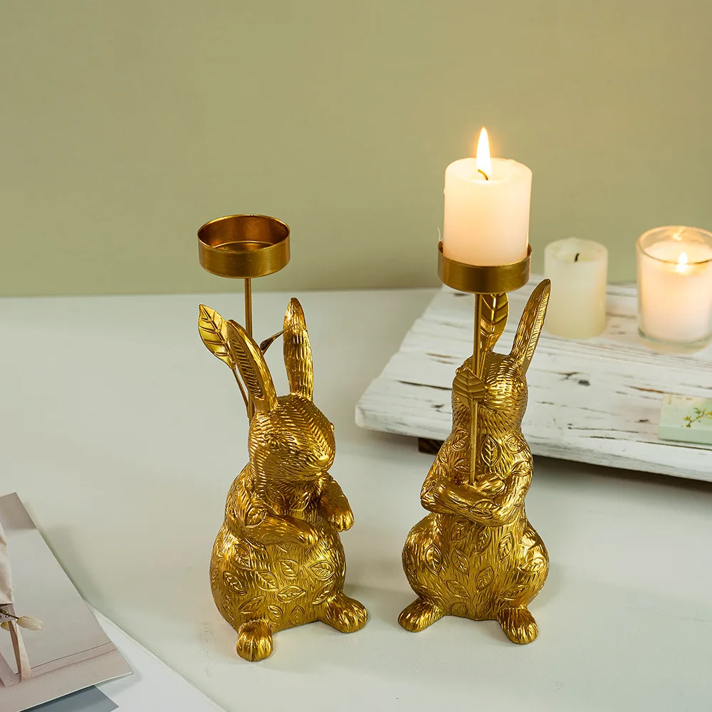 

Candle Holder Bunny Shape Home Decor Decorative Convenient Gold Delicate Table Centerpiece for Room Bedroom Desk Party Wedding