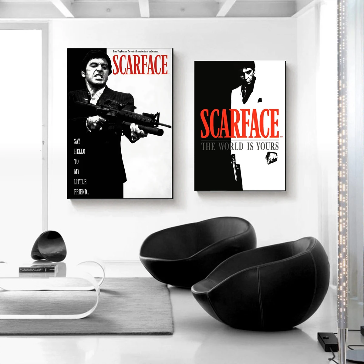 2pcs/set Movie Scarface Prints poster The World is Yours Classic Vintage canvas painting home decor poster fans gifts-unframed