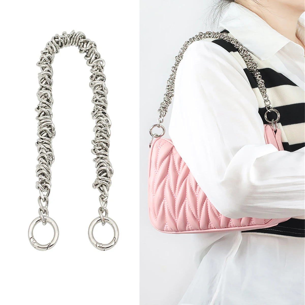 Holin Irregular Layered Design Silver Chain Unique Metal Bag Chains Purse Handles Shoulder Strap Decorative Chain For Handbags