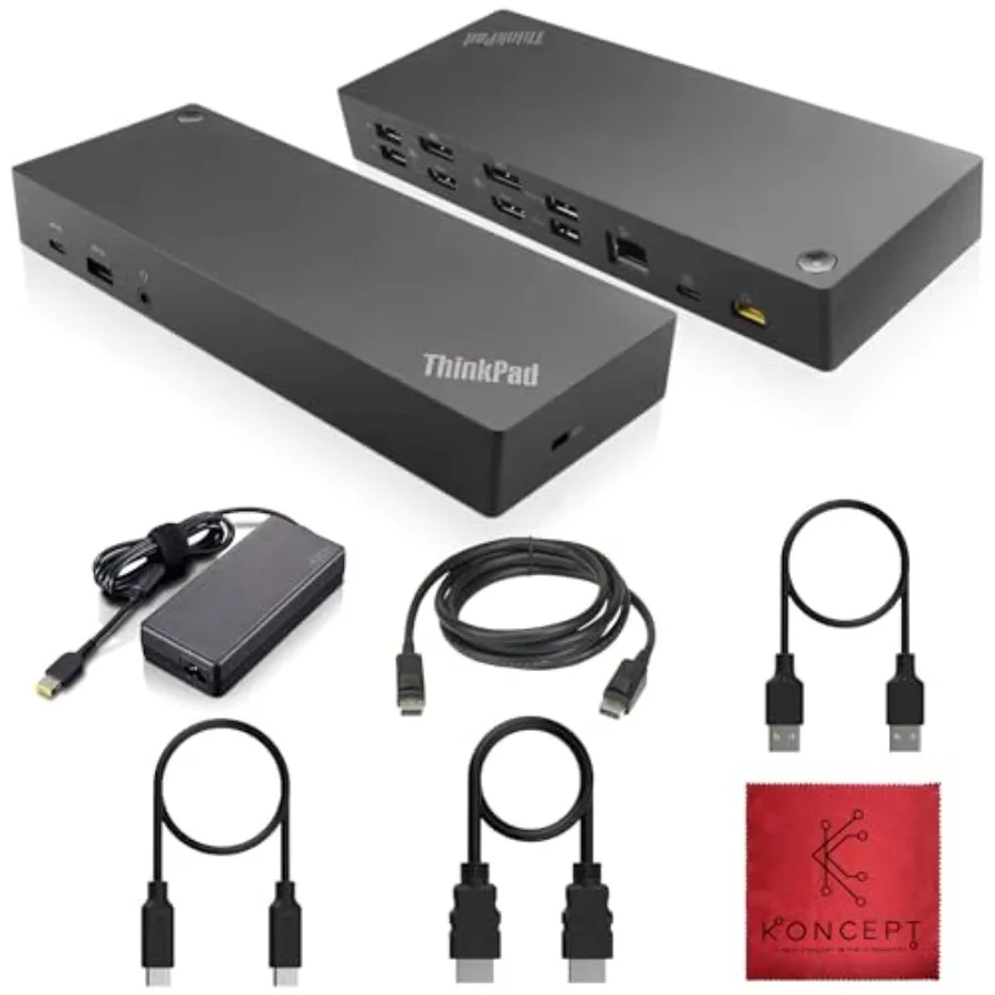 

Dual Monitor Hybrid USB-C/USB-A Docking Station for ThinkPad, Black, 135W Power Delivery with HDMI and DisplayPort Cables