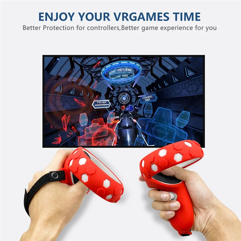 

M13K1 Pair Silicone Joystick Covers Non-Slip Controller Grips Cover With Adjustable Strap Anti-Fall For Meta Quest 3 VR