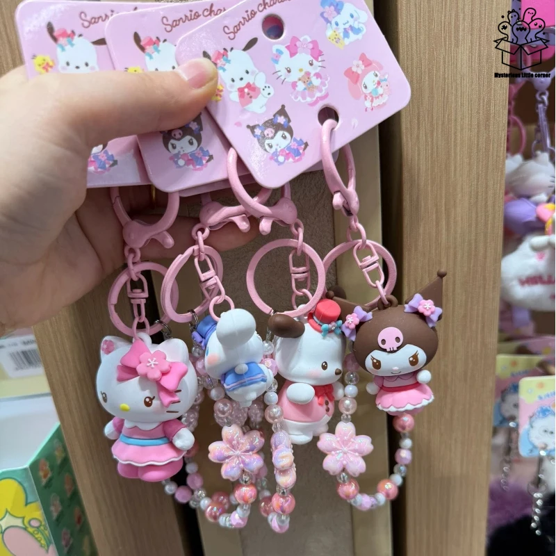 

Cute Cartoon Hello Kitty Shining Cherry Blossom Series Keychain Kuromi Related Accessories Beaded Keychain Backpack Pendant Gift