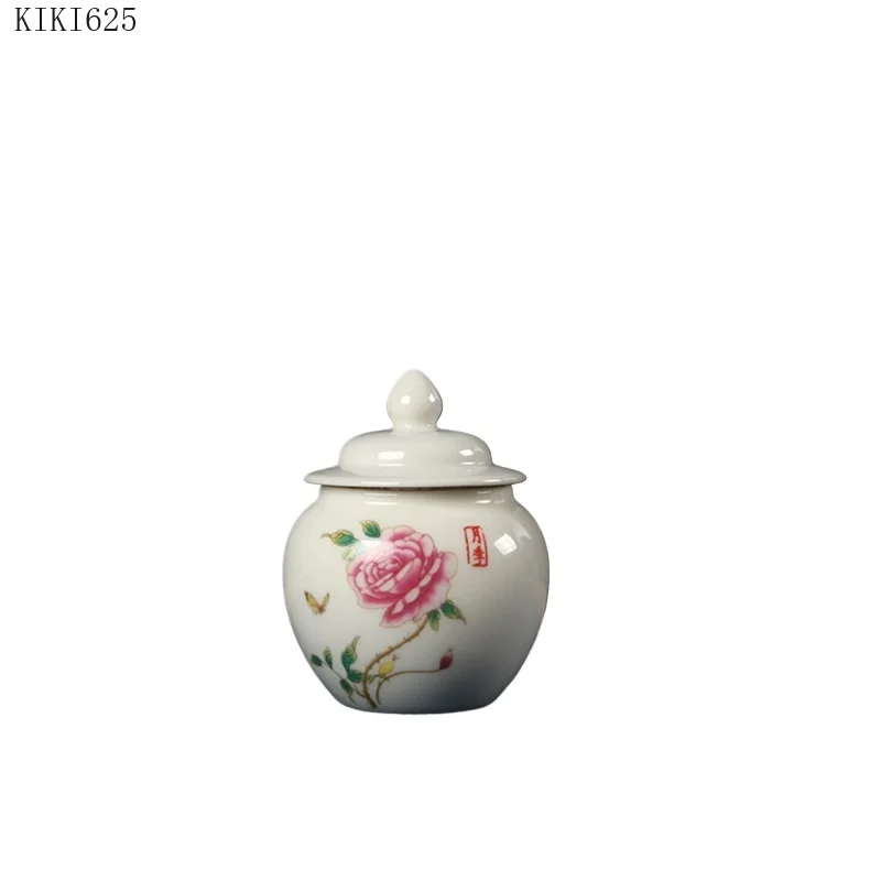Ceramic Mini Tea Jar Art Painted Flowers Porcelain Storage Box Kitchen Food Container Candy Storage Jar Desktop Ornament Gift image 6