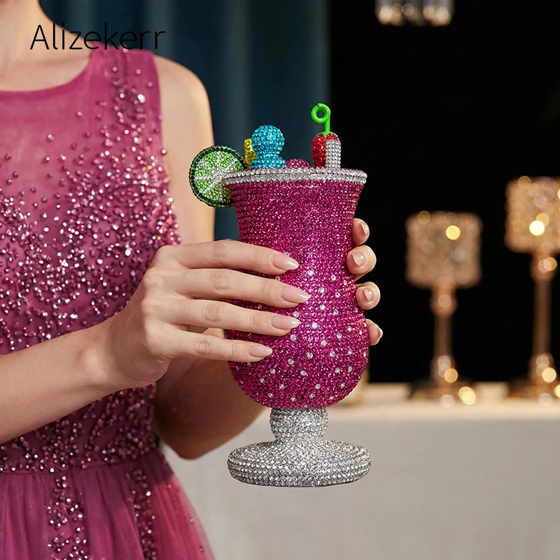 Alizekerr Wine Cup Rhinestone Crystal Evening Bags Women Gorgeous Boutique Diamond Metallic Purses And Handbags Wedding Party