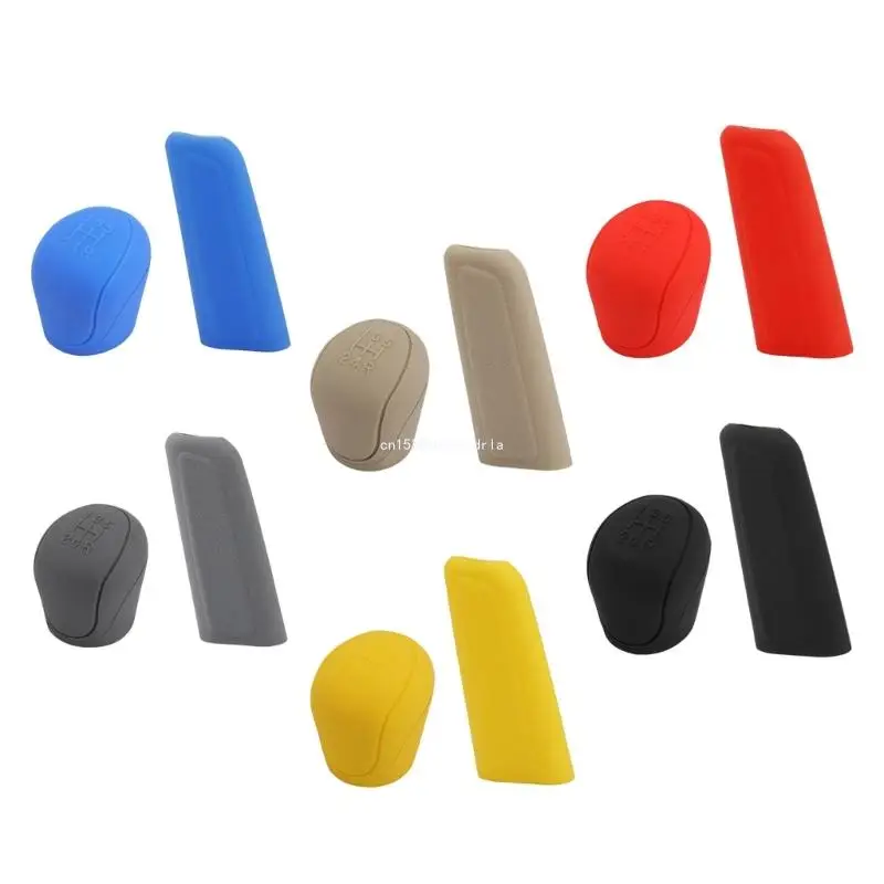 Car Gear Shifter Knob Cover Set Silicone Handbrake Cover Gear Hand Knob Sleeves Dropship