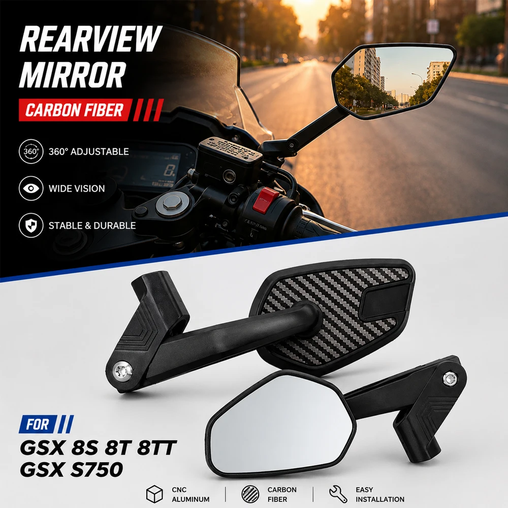

Carbon Fiber Aluminum Alloy Rearview Mirror New For SUZU‘KI GSX 8S 8T 8TT GSX S750 Universal Motocycle Rearview Side Mirrors