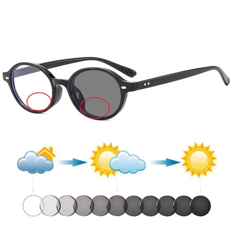 Lunettes de soleil de lecture photochromiques ovales rétro à rivets pour femmes, verres de vue hypermétropie, lunettes de conduite et de voyage