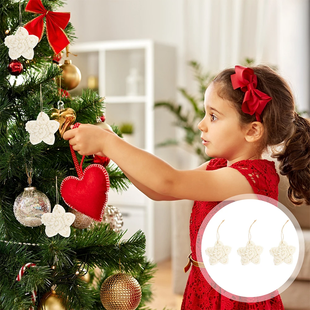 

6pcs Wool Star Ornaments Five Pointed Hanging Decorations Christmas Tree Wall Fireplace Window Holiday Wedding Party Craft